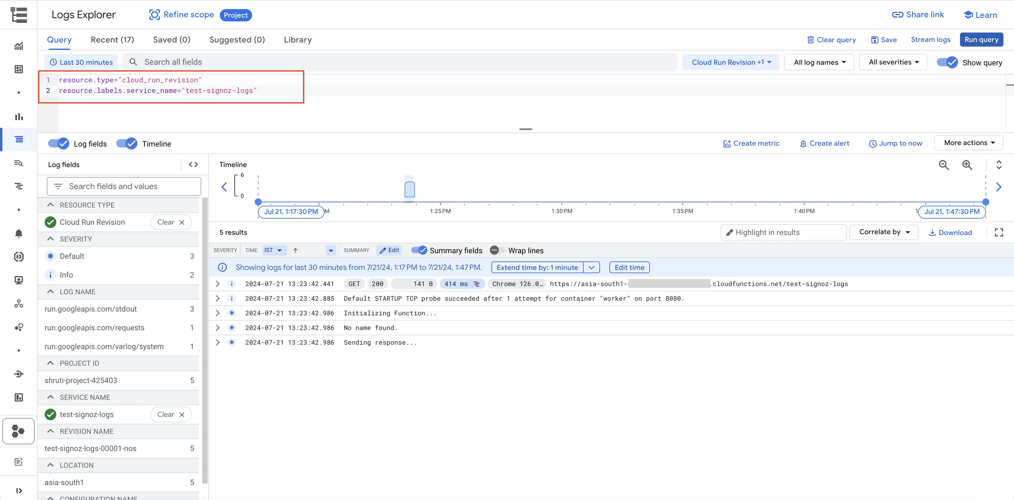 Filter Cloud Functions Logs