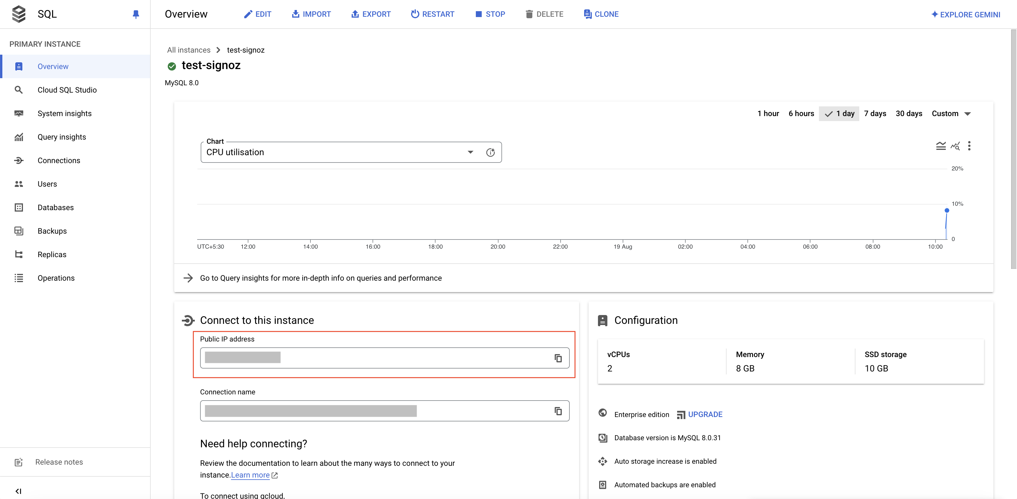 Public IP of the Cloud SQL Instance