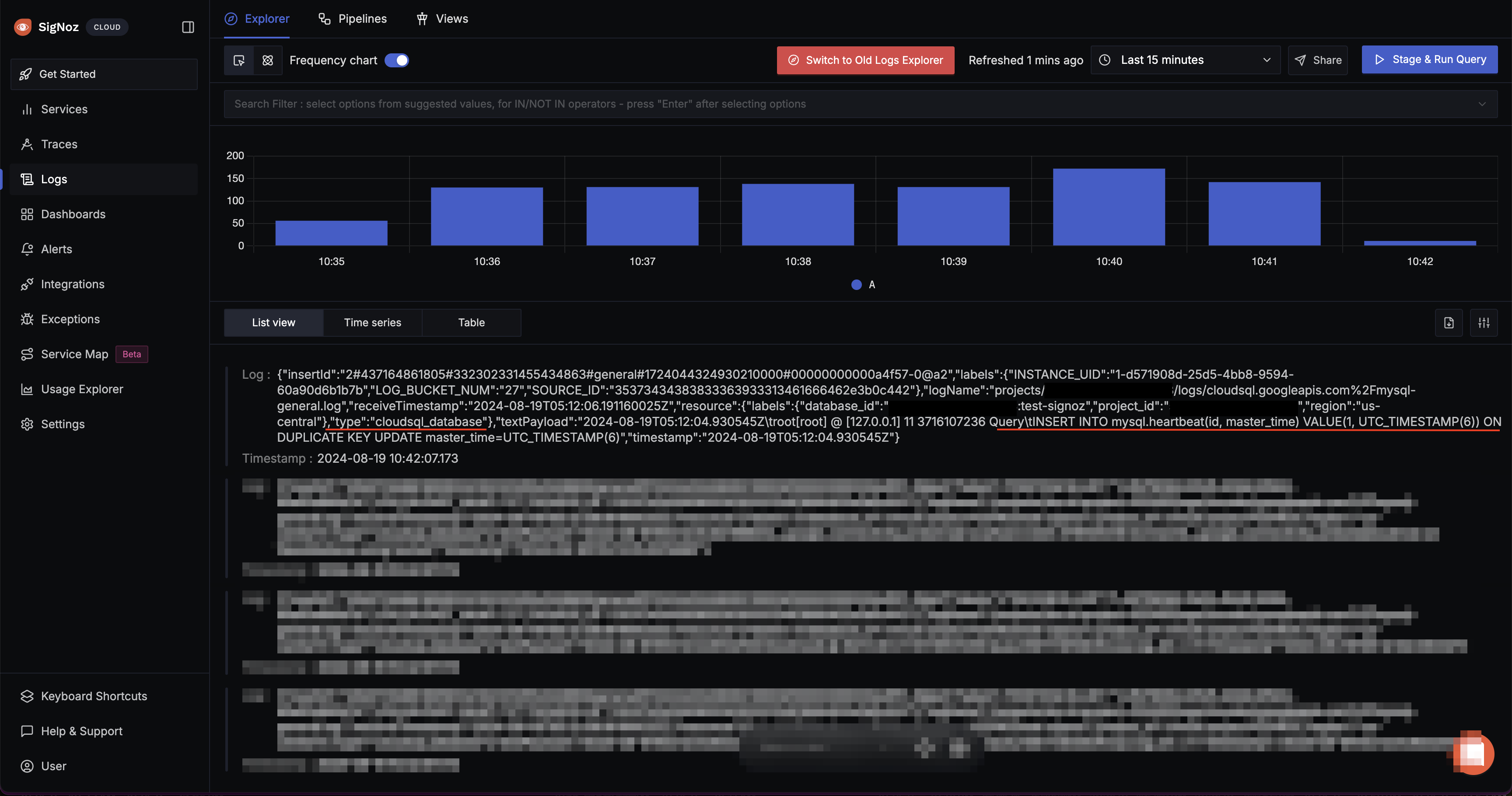 Cloud SQL Logs in SigNoz Cloud