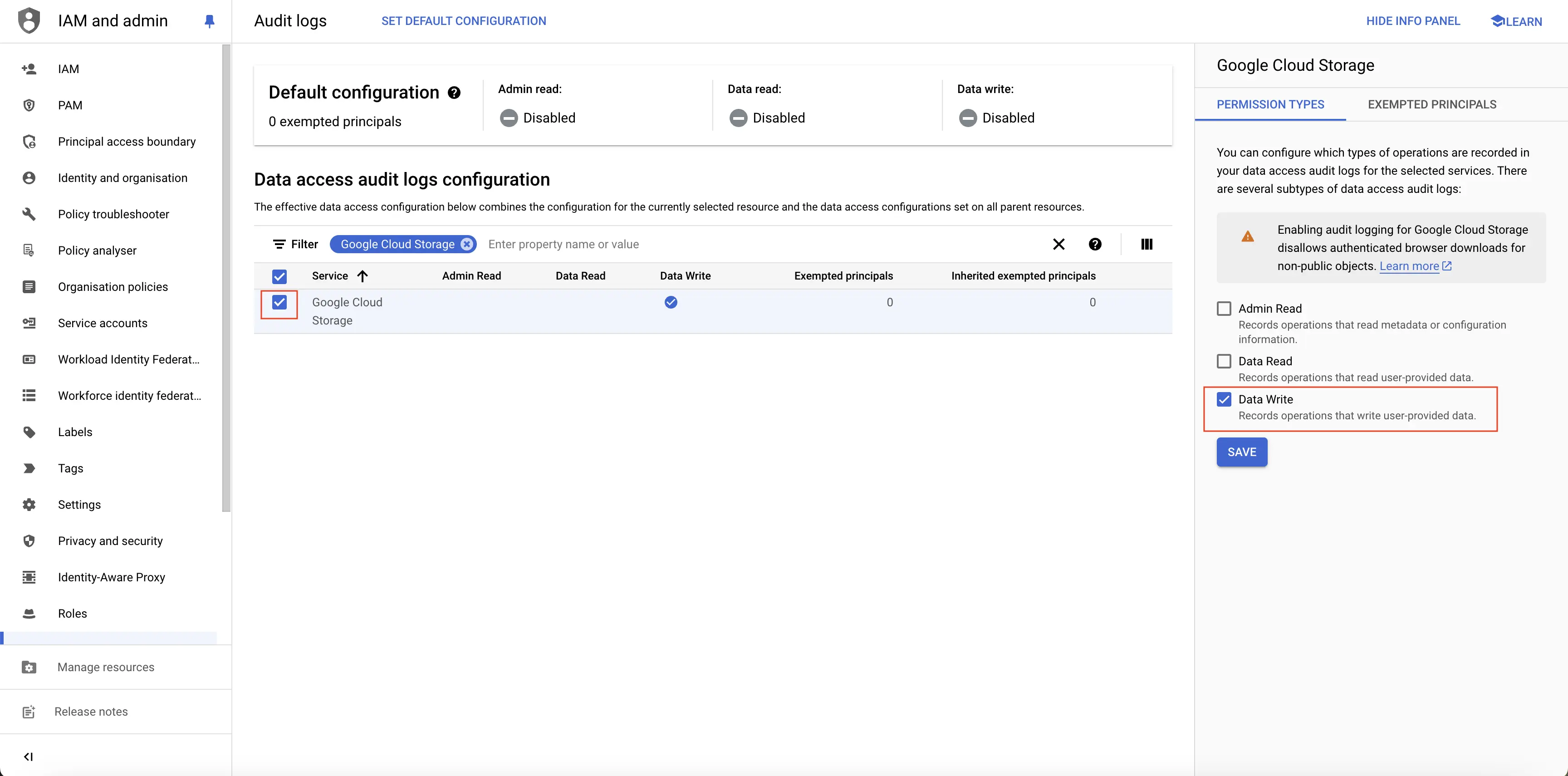 Enable Data Write Audit Logs