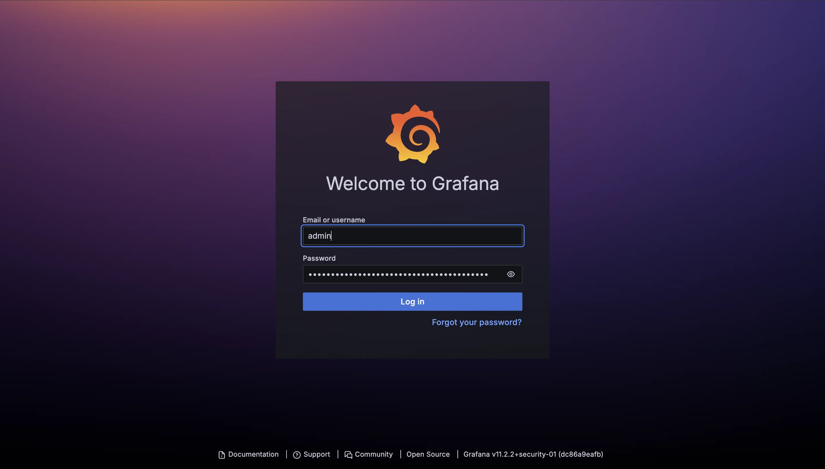 Grafana login page