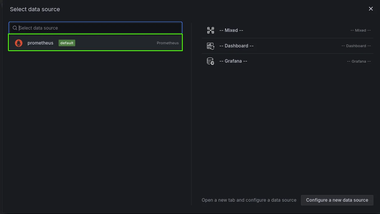 Select Prometheus as the data source